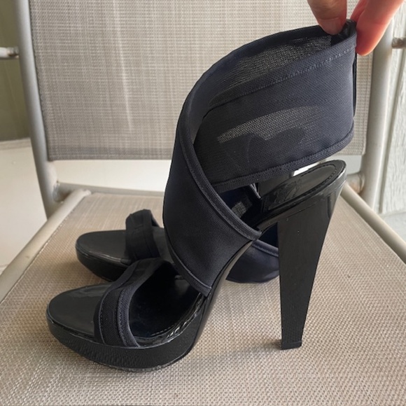 Burberry Black Ankle Wrap Heels Mesh EUC - Picture 3 of 13